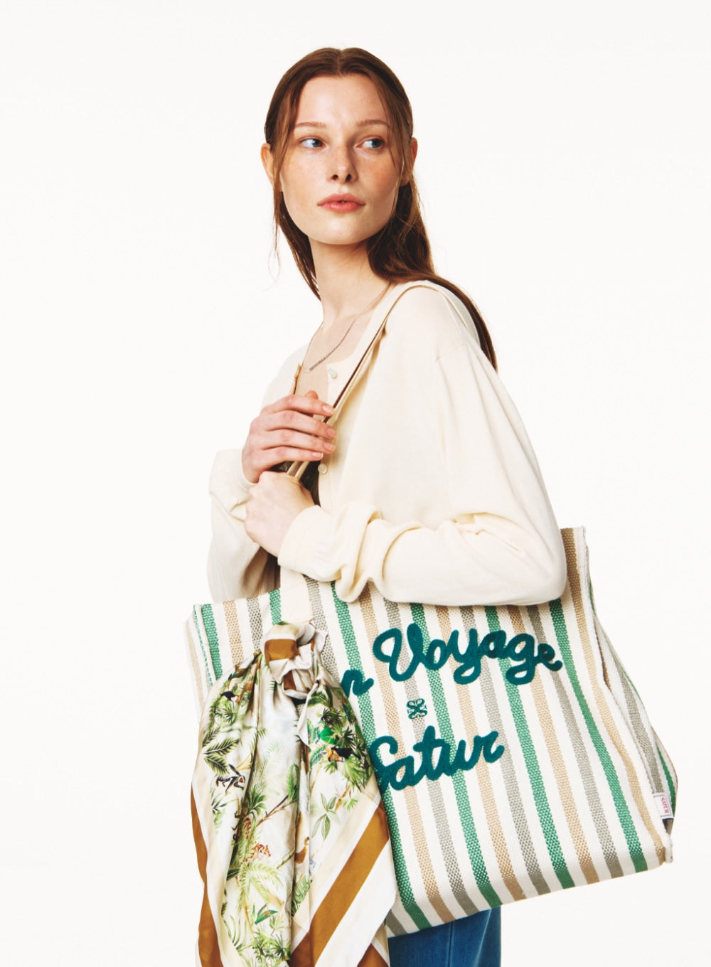 [satur] Bon Voyage Over Size Beach Bag - Green