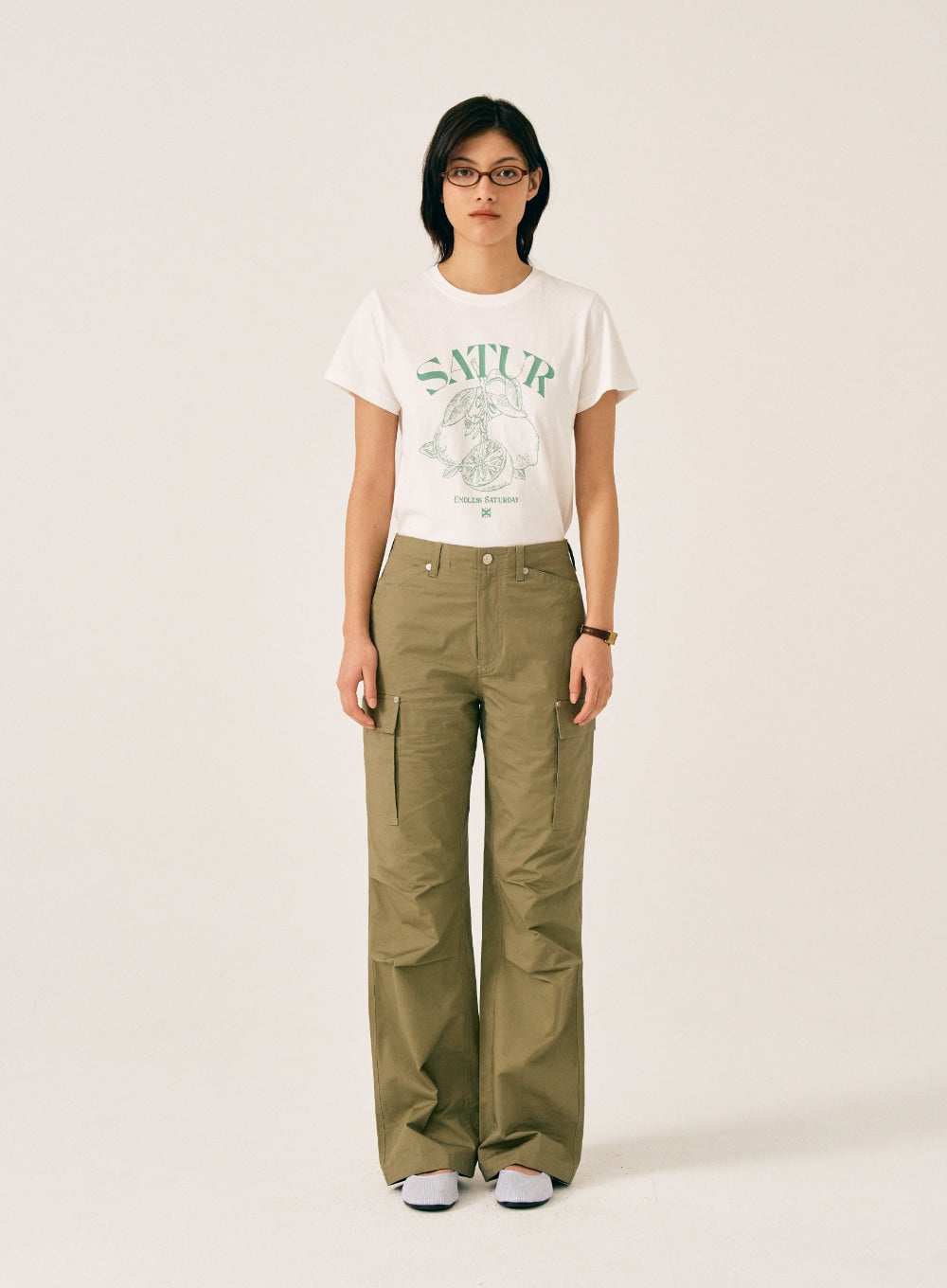[satur] (W) Capri Citron Drawing Summer Graphic T-Shirt - Light Green