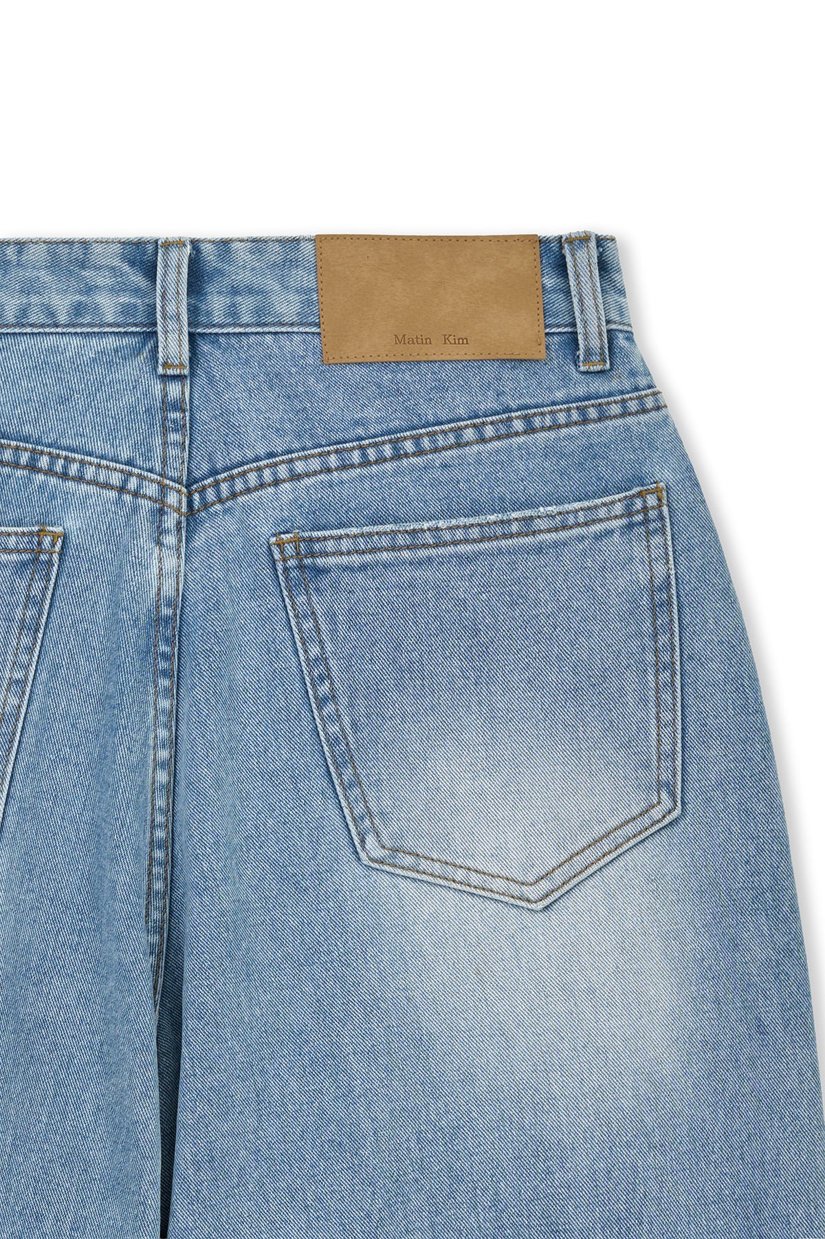 [matinkim] FRONT LAYERED DISTRESSED DENIM PANTS IN BLUE