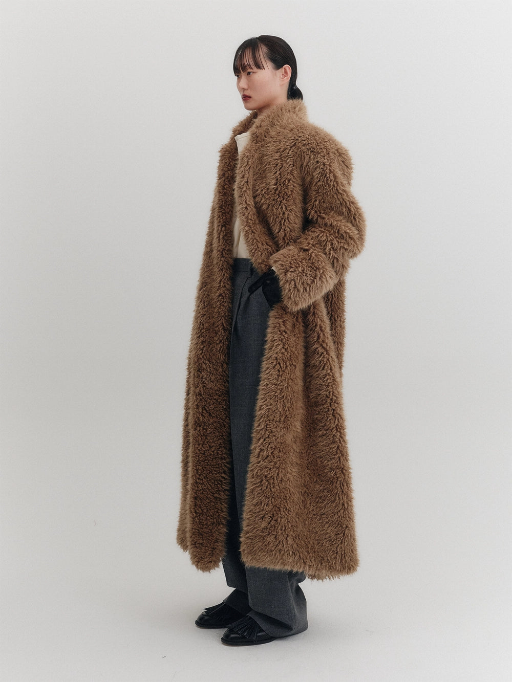 EENK Oversized Faux Fur Long Coat - Camel