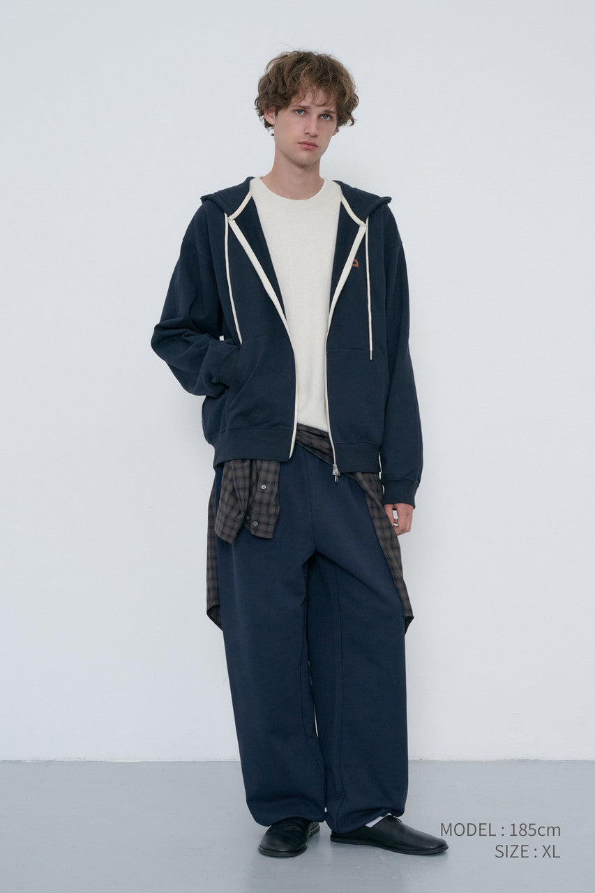 Dunst Unisex Leather Logo Zip-Up Hoodie French Navy