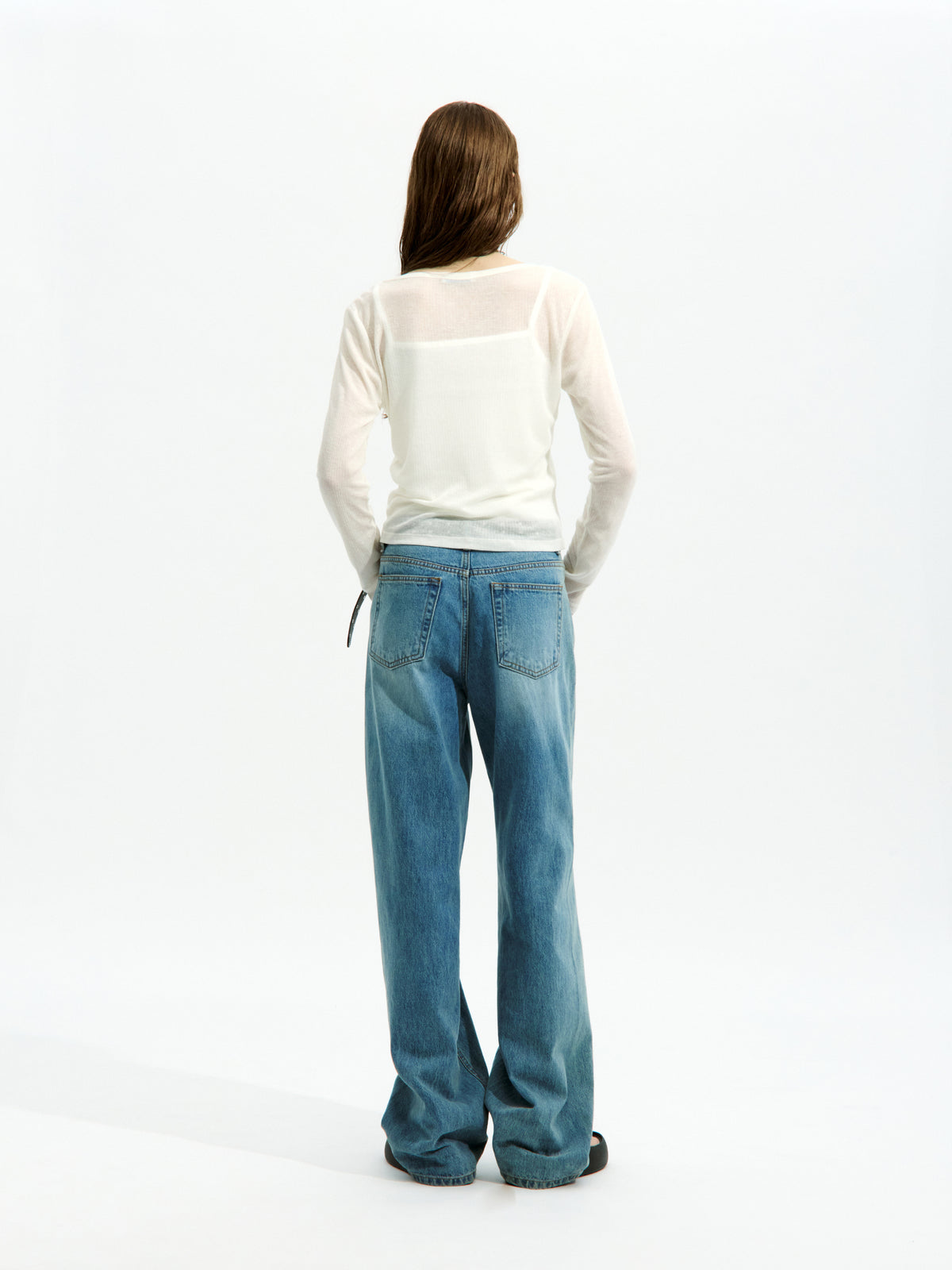 Low Classic See-Through Henry Neck Long Sleeve T-Shirt Ivory