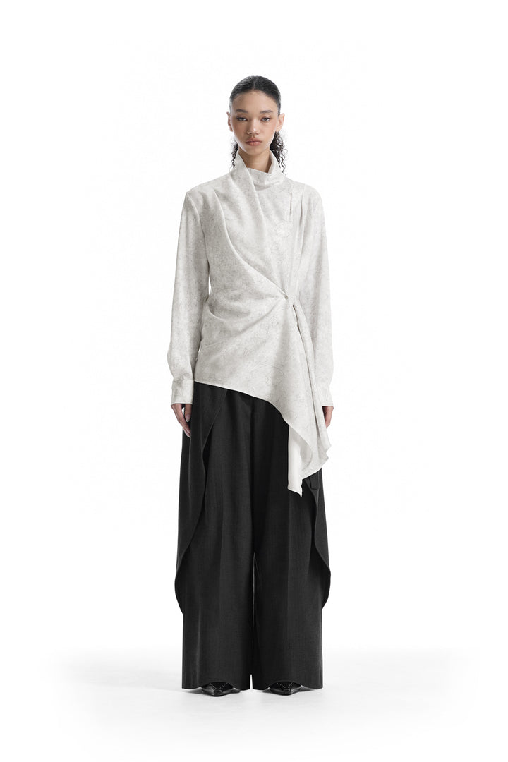 Treemingbird Draped High-Neck Blouse Ivory
