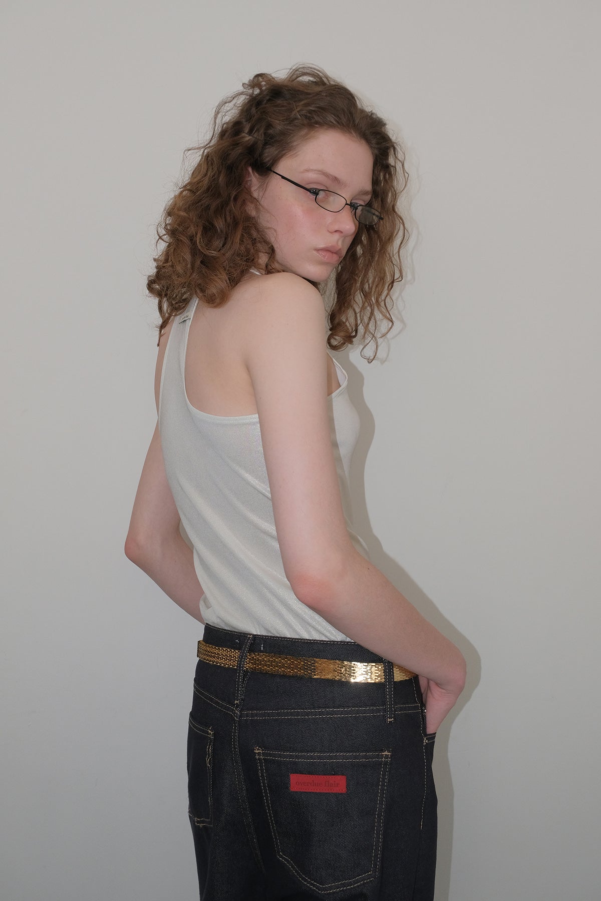 Overdueflair Glitter Halter Top Pearl White