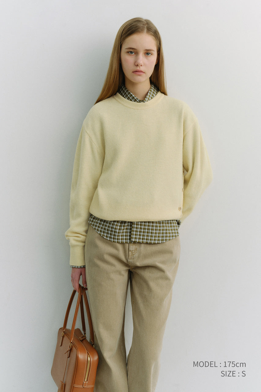 Dunst Unisex Buttoned Crewneck Sweater Butter