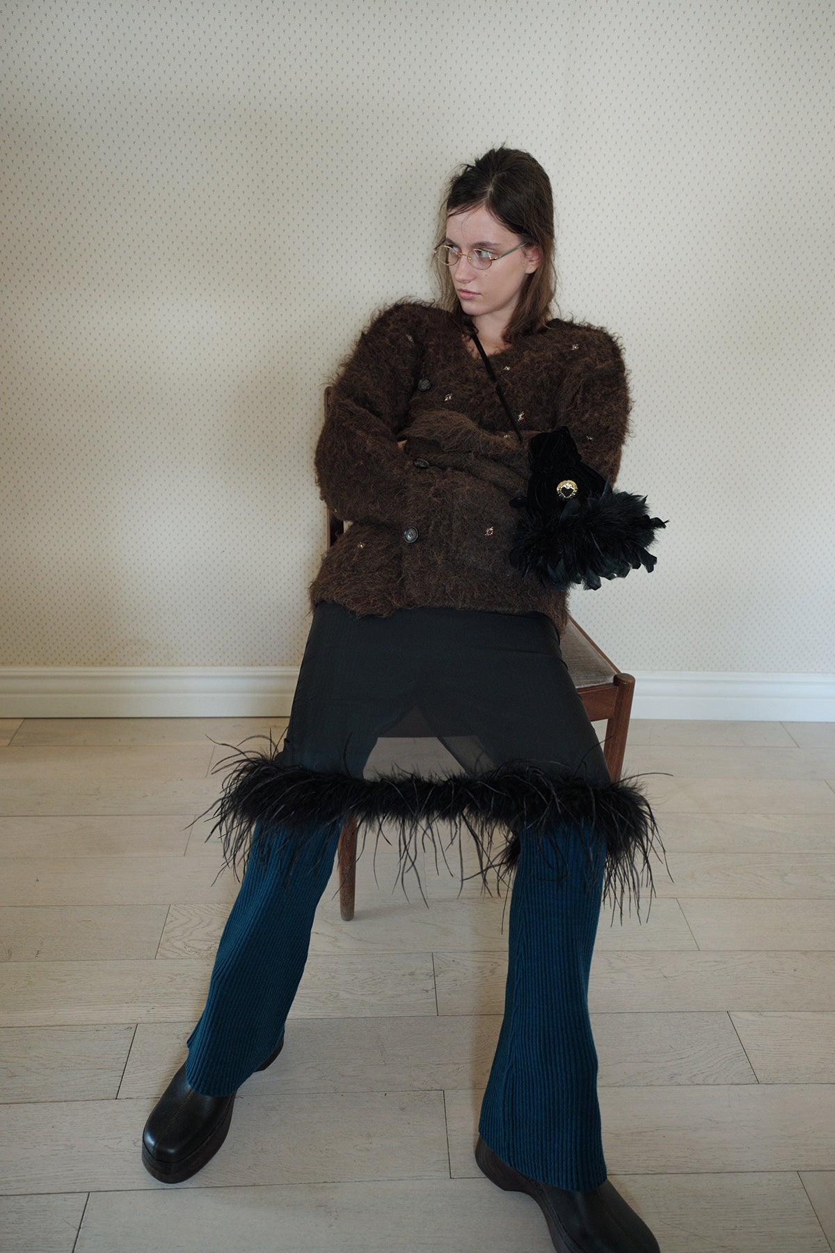 Overdueflair Wool Ribbed Knit Pants Teal Blue