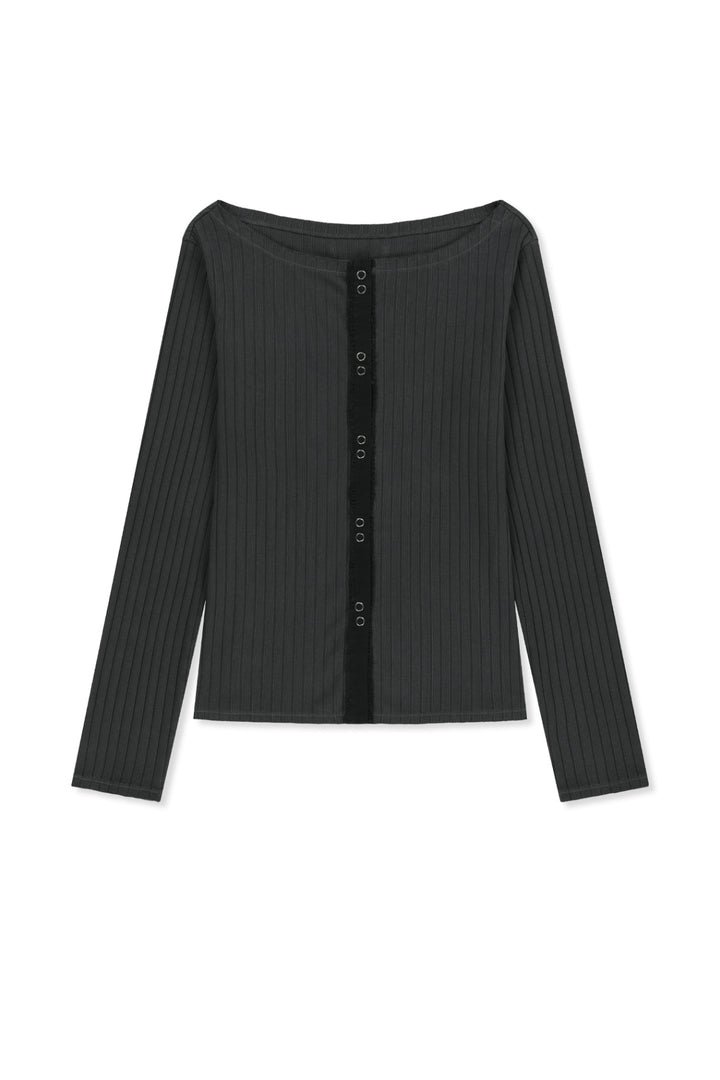 Matinkim Vintage Washed Ribbed Snap Top IN Black