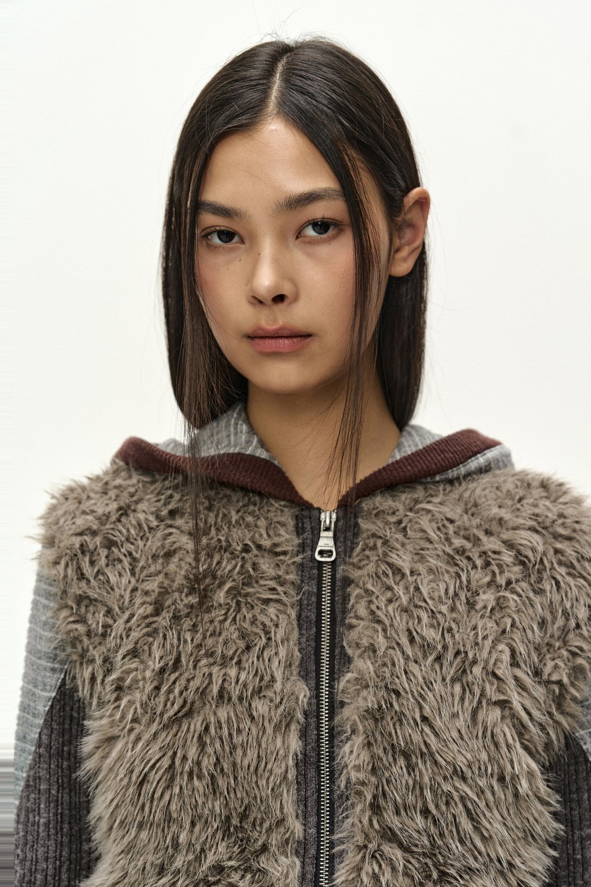Andersson Bell Fur Color-Blocked Hooded Zip-UP