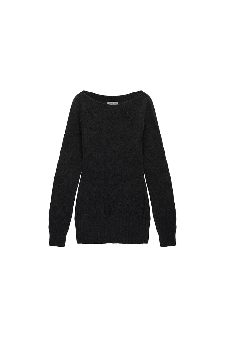 Matinkim Damage Point Cable Knit Dress IN Charcoal