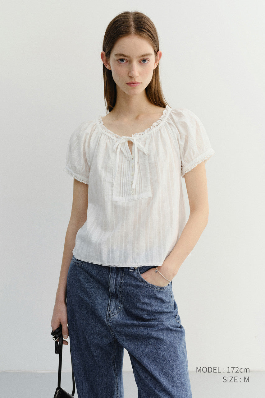 Dunst Ribboned Shirring Blouse Off White