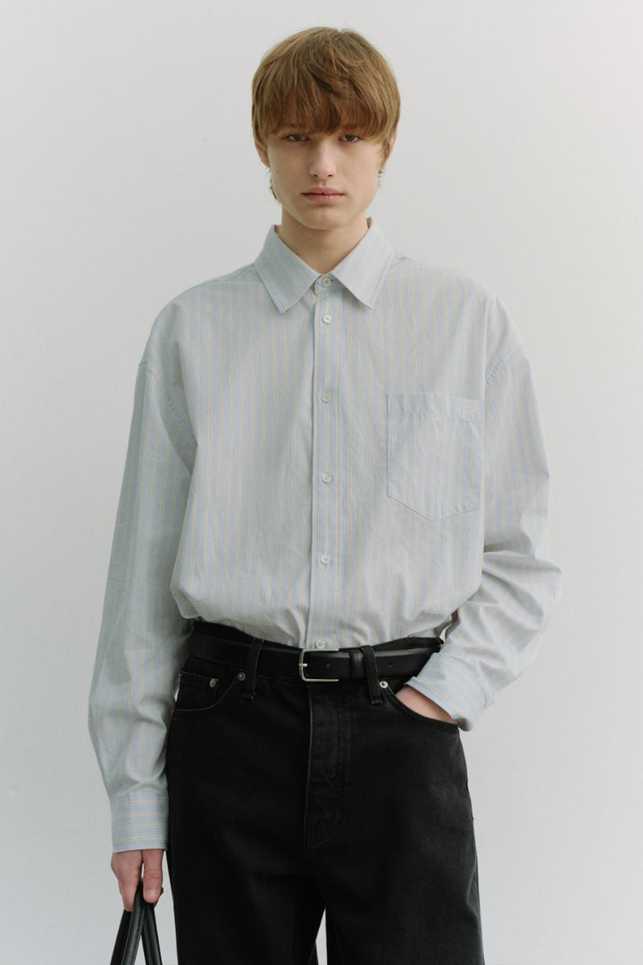Dunst Unisex Oversized Striped Shirt Misty Blue Stripe
