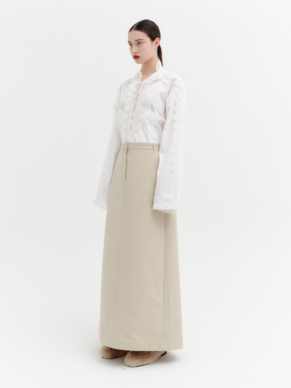 EENK Drape Back A-Line Skirt - Beige