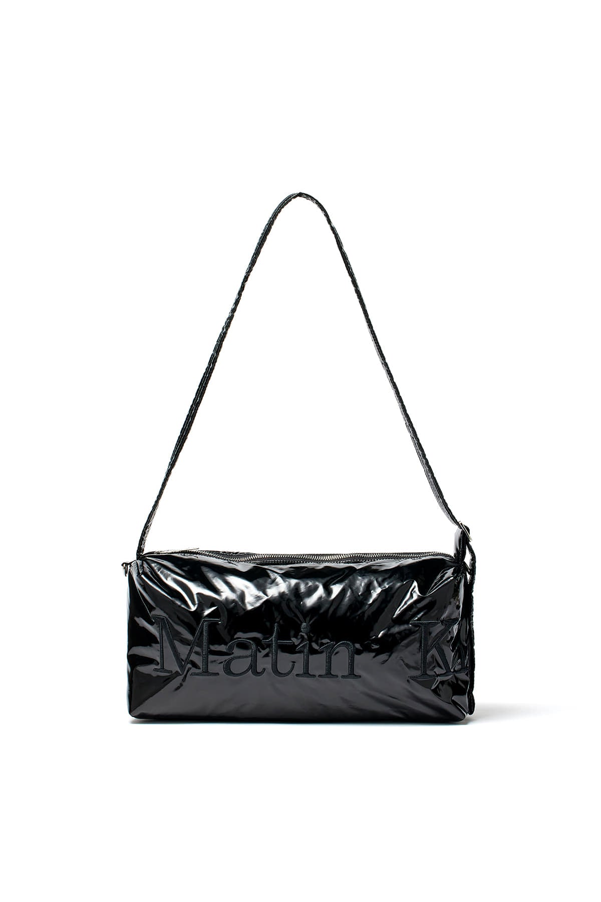 [matinkim] GLOSSY LOGO STITCH CROSS BAG IN BLACK
