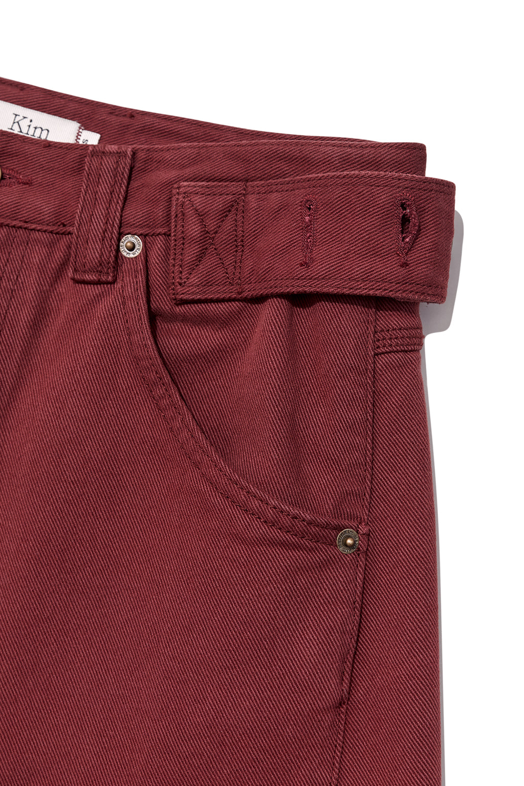 Matinkim Waist Buckle Curved Dying Denim Pants IN Red