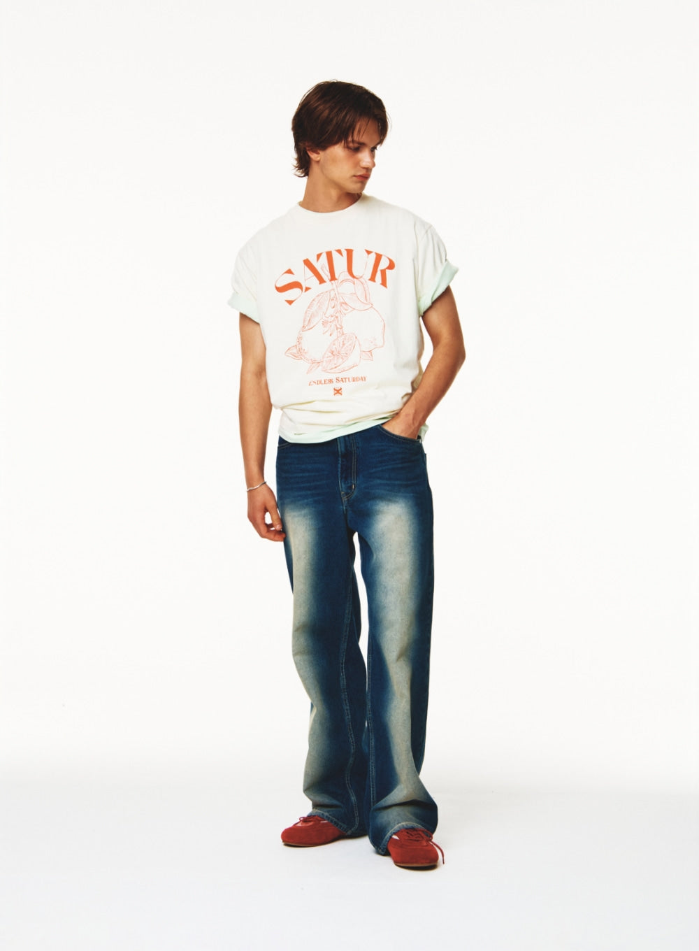 [satur] Brooklyn Newtro Wide Washed Denim Pants - Retro Blue