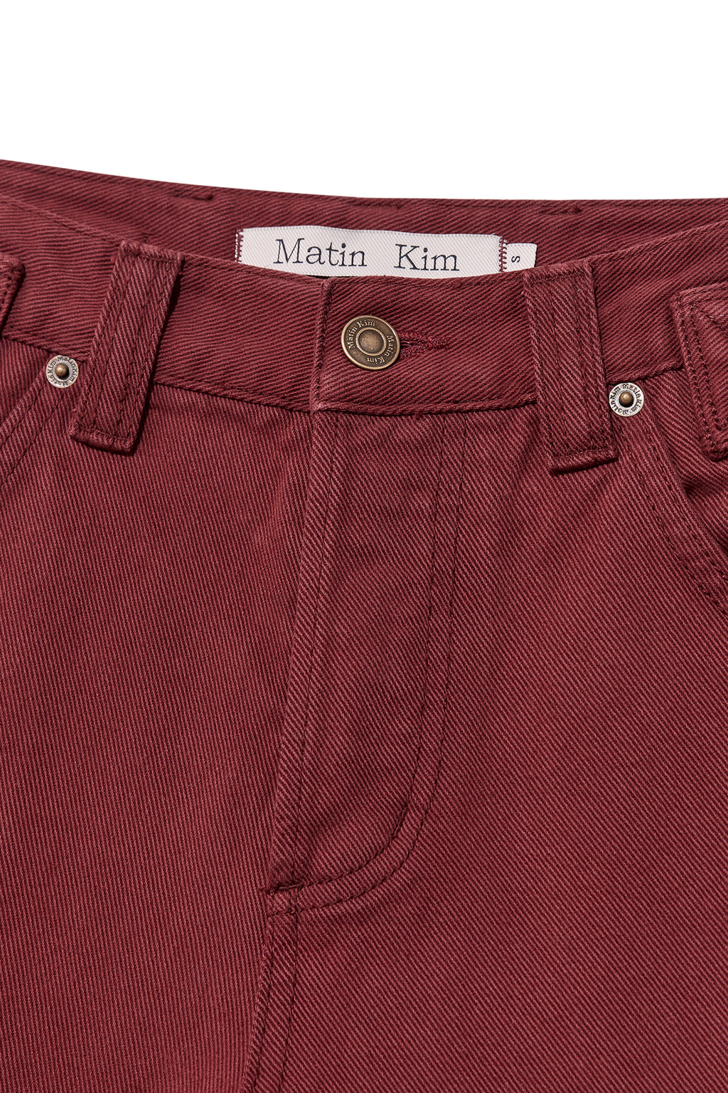 Matinkim Waist Buckle Curved Dying Denim Pants IN Red