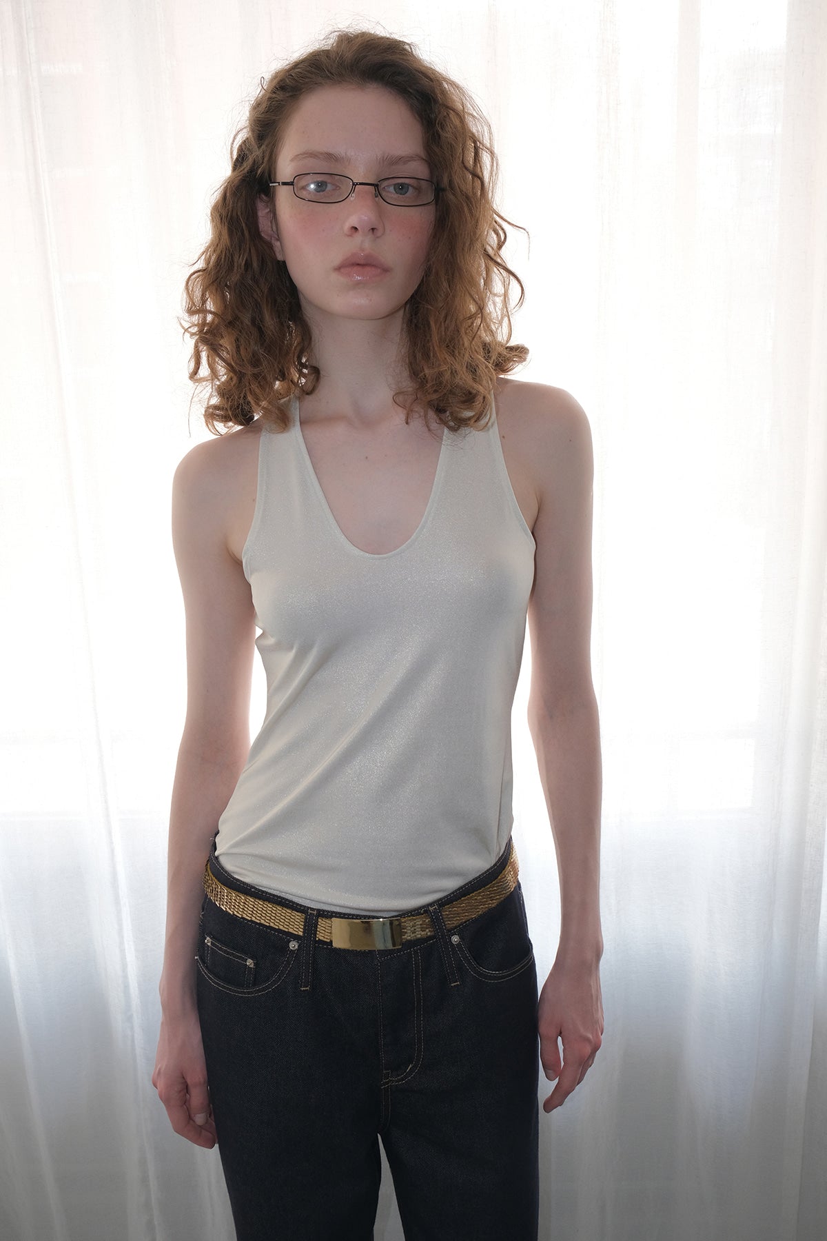 Overdueflair Glitter Halter Top Pearl White