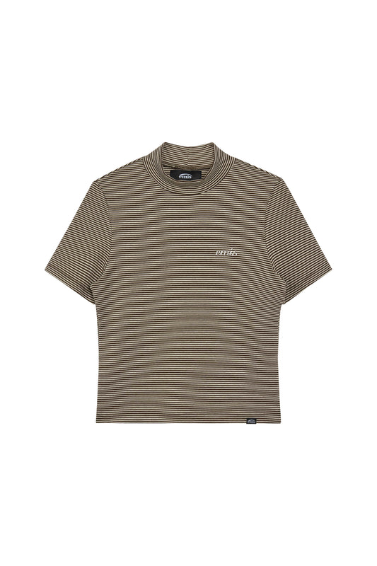 (WOMENS) STRIPE T-SHIRT-BROWN