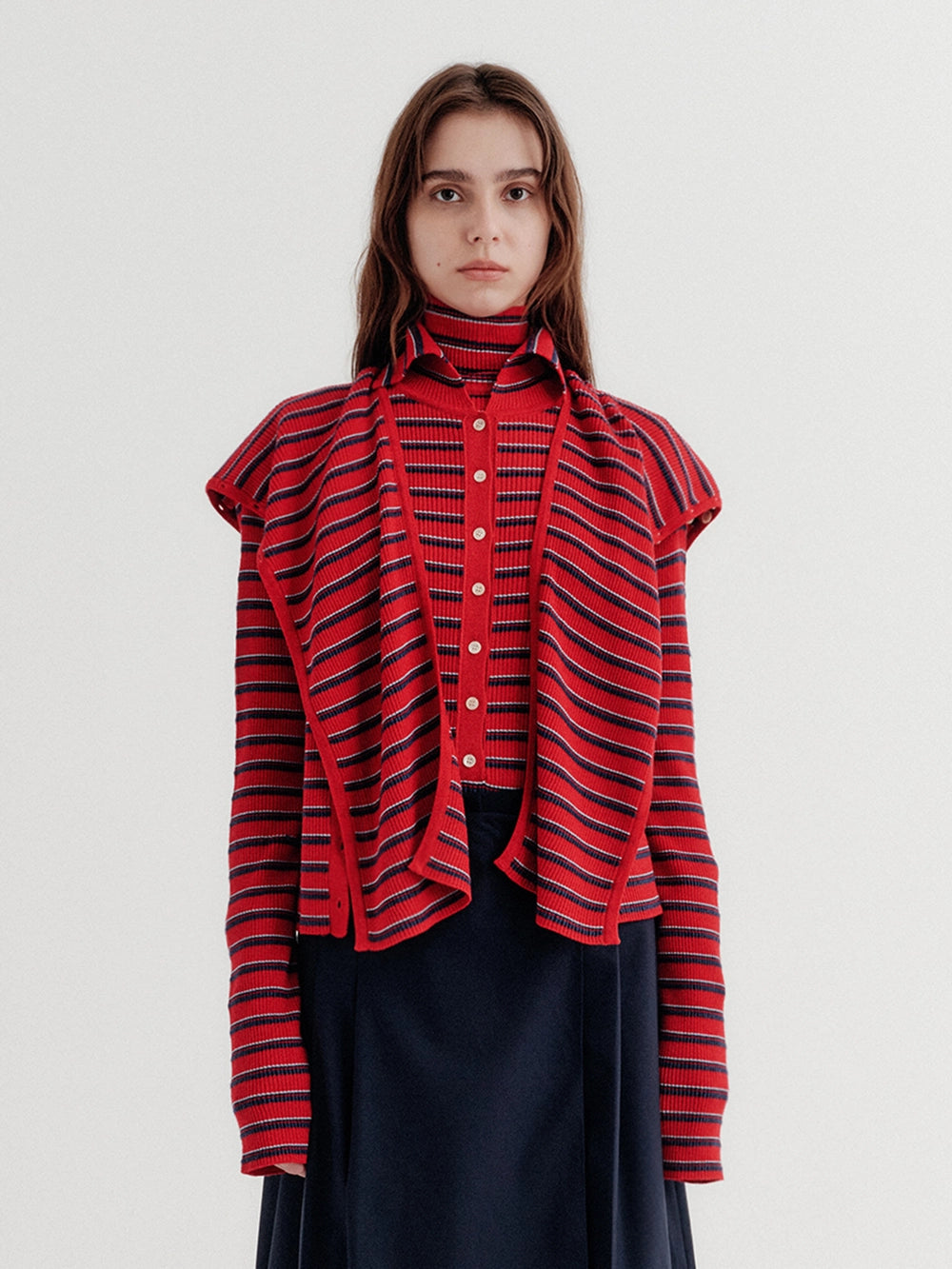 EENK Multi-Way Button Cardigan - Red