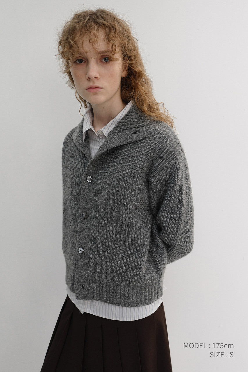Dunst Unisex High Neck Button Cardigan Melange Grey
