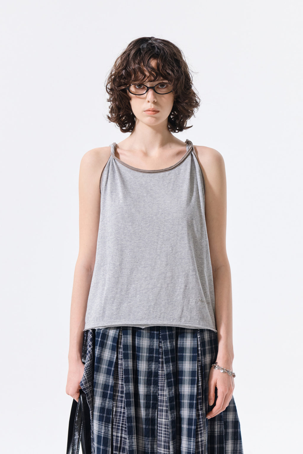 Matinkim Twist Shoulder Sleeveless Top IN Grey