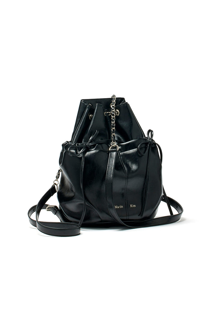 Matinkim Draw String Ribbon Back Pack IN Black
