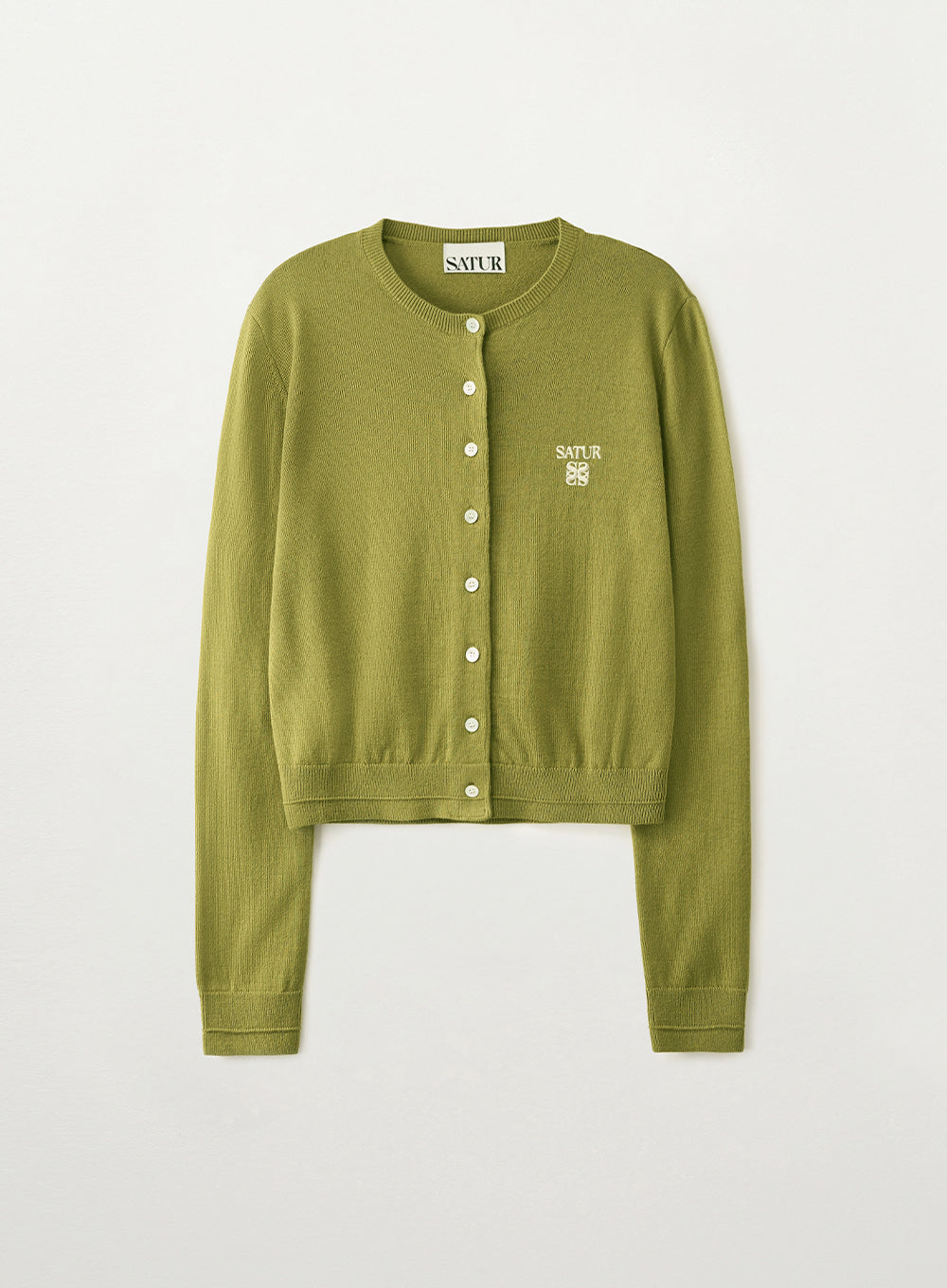 [satur] (W) Loren Basic Crewneck Fine Cardigan - Olive Green