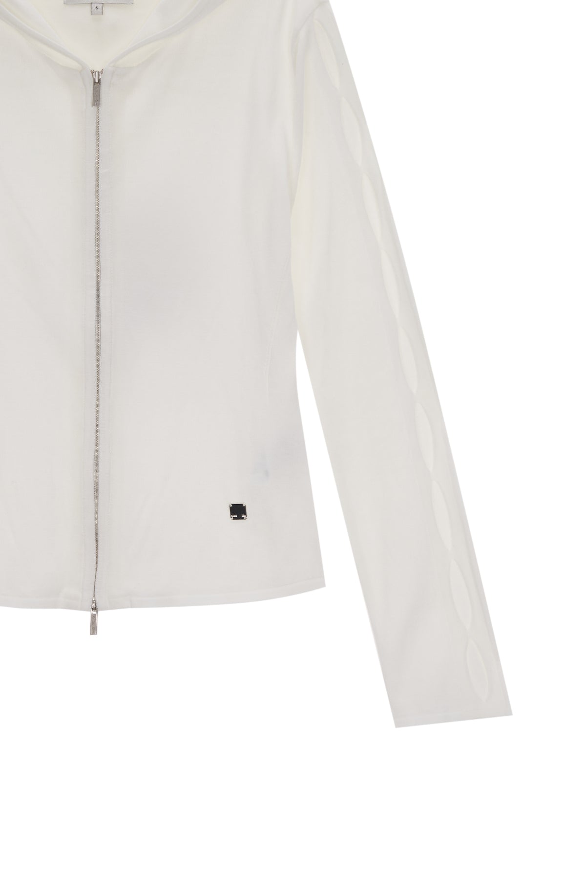 [matinkim] SLEEVE HOLE POINT HOODY KNIT ZIP UP IN WHITE