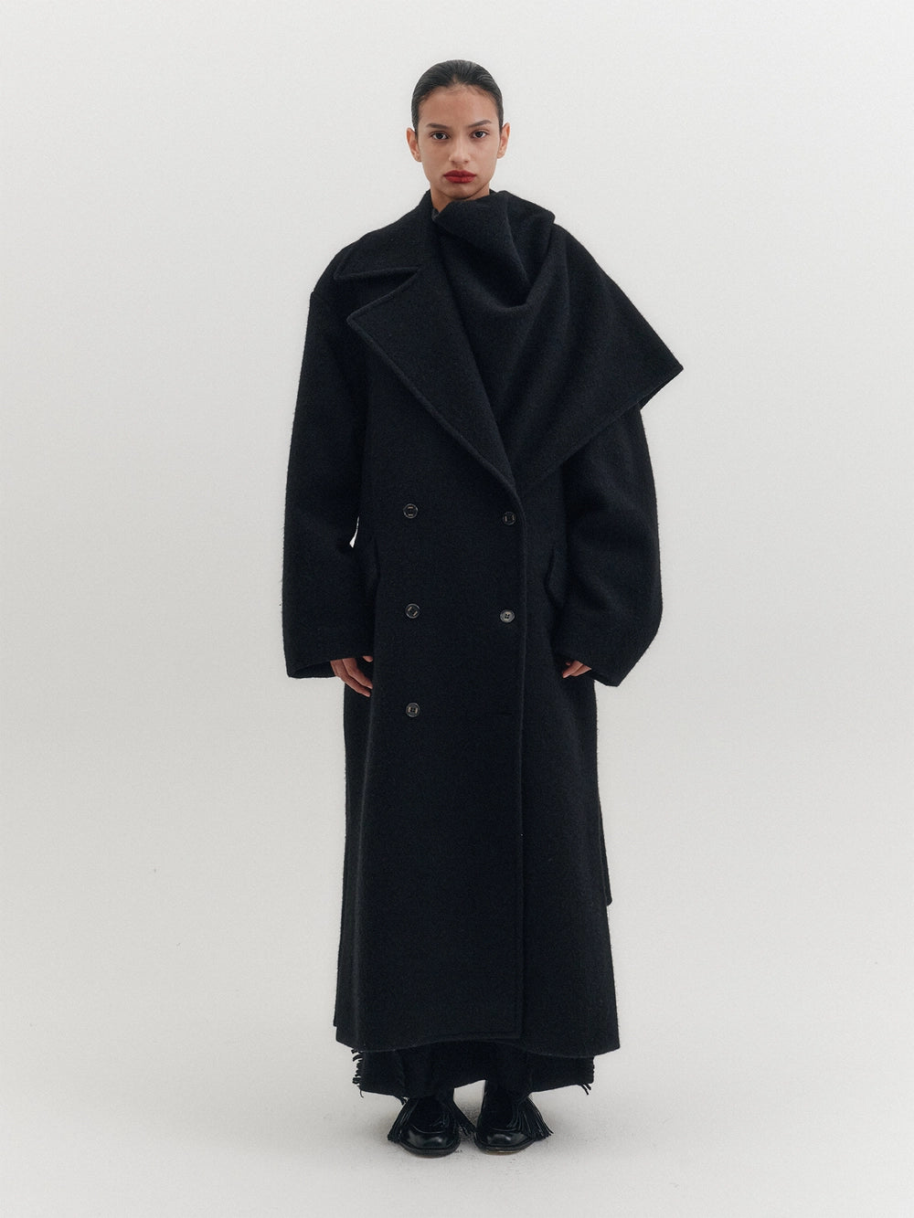 EENK Muffler Double Long Coat - Black