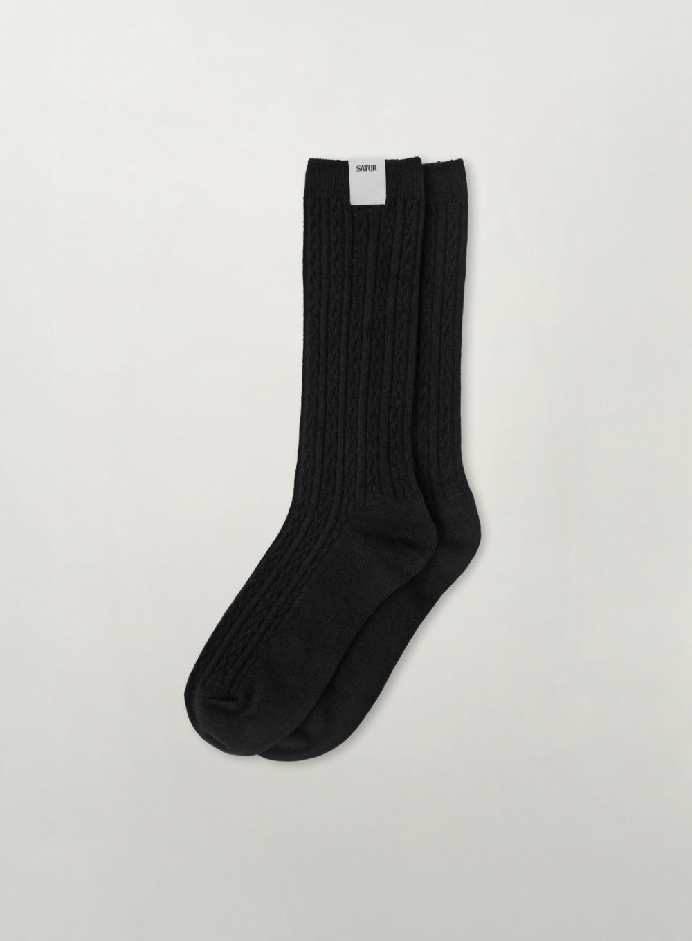 [satur] Cotton Cable Crew Socks - Black