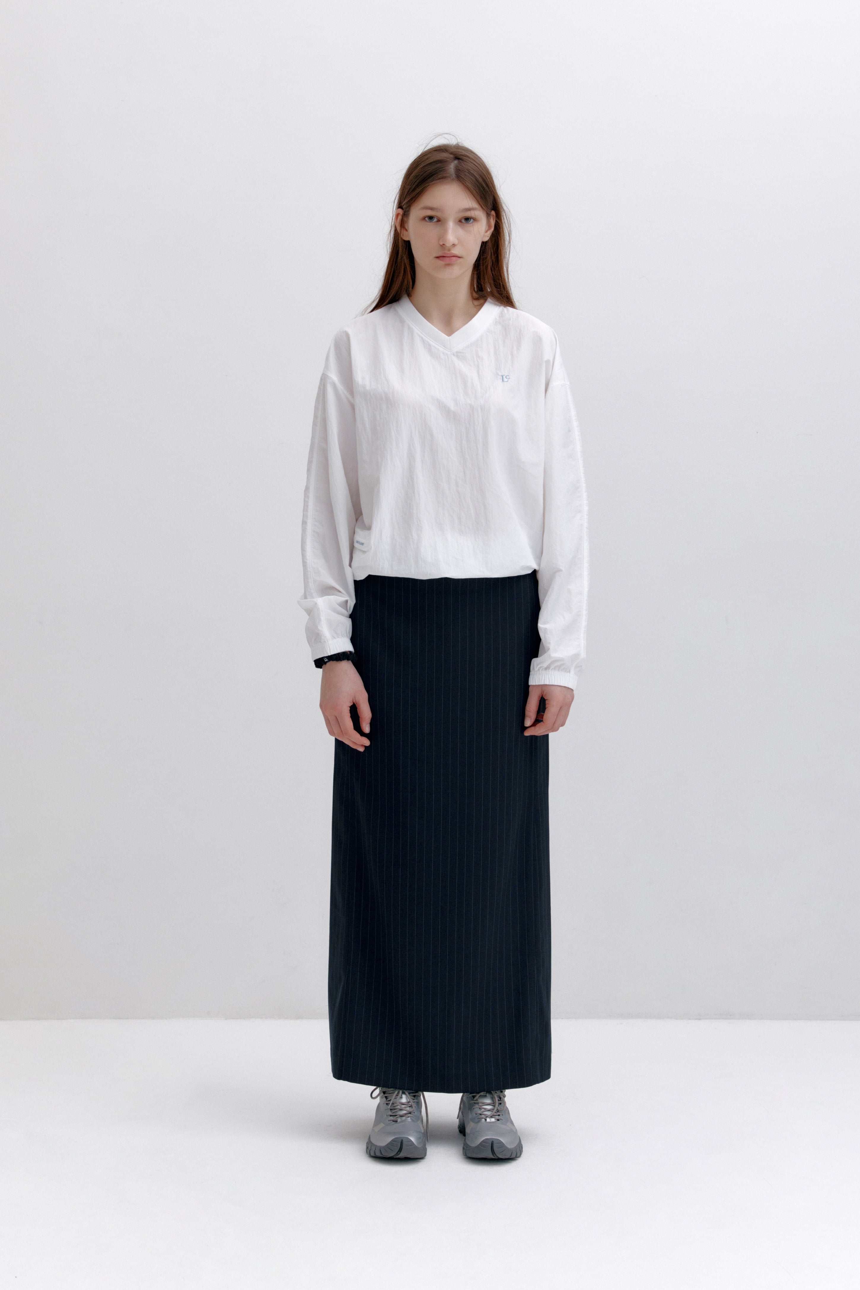 Low Classic Relaxed Slit Long Skirt Navy Stripe