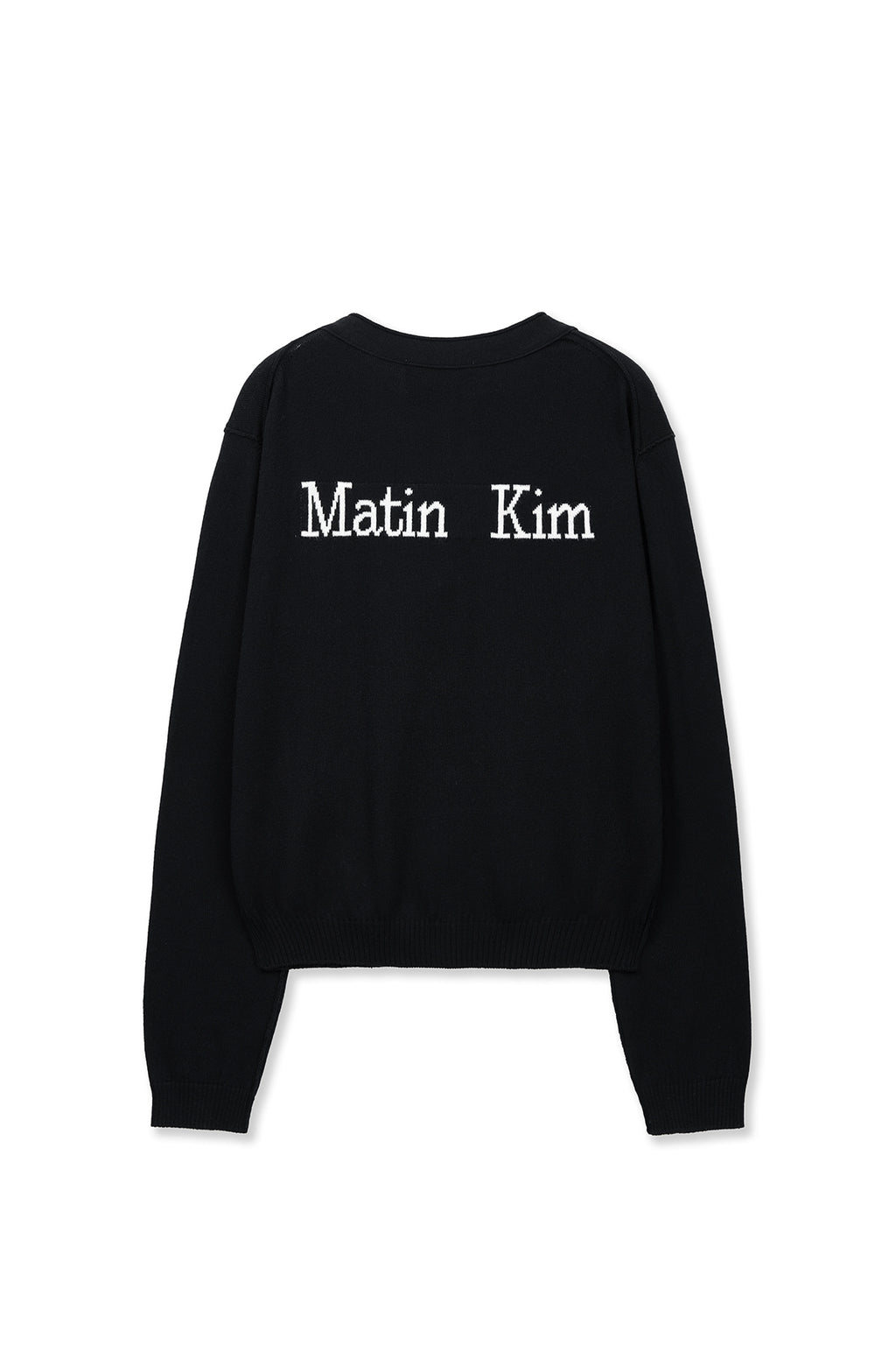 [matinkim] BACK LOGO SNAP BUTTON CARDIGAN IN BLACK