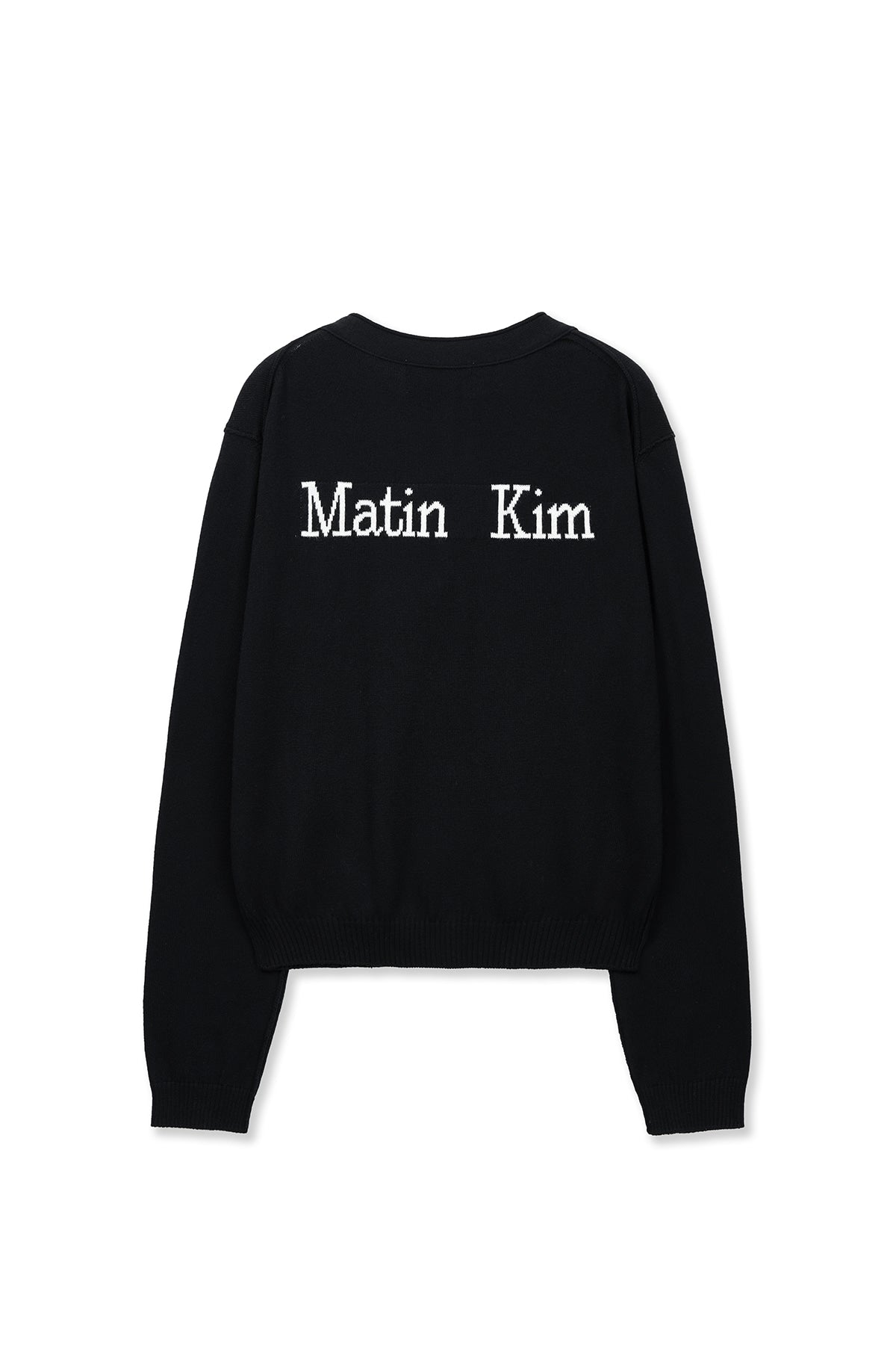[matinkim] BACK LOGO SNAP BUTTON CARDIGAN IN BLACK