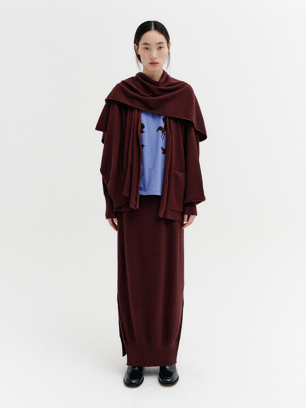 EENK Drape Shawl Collar Cardigan - Brown