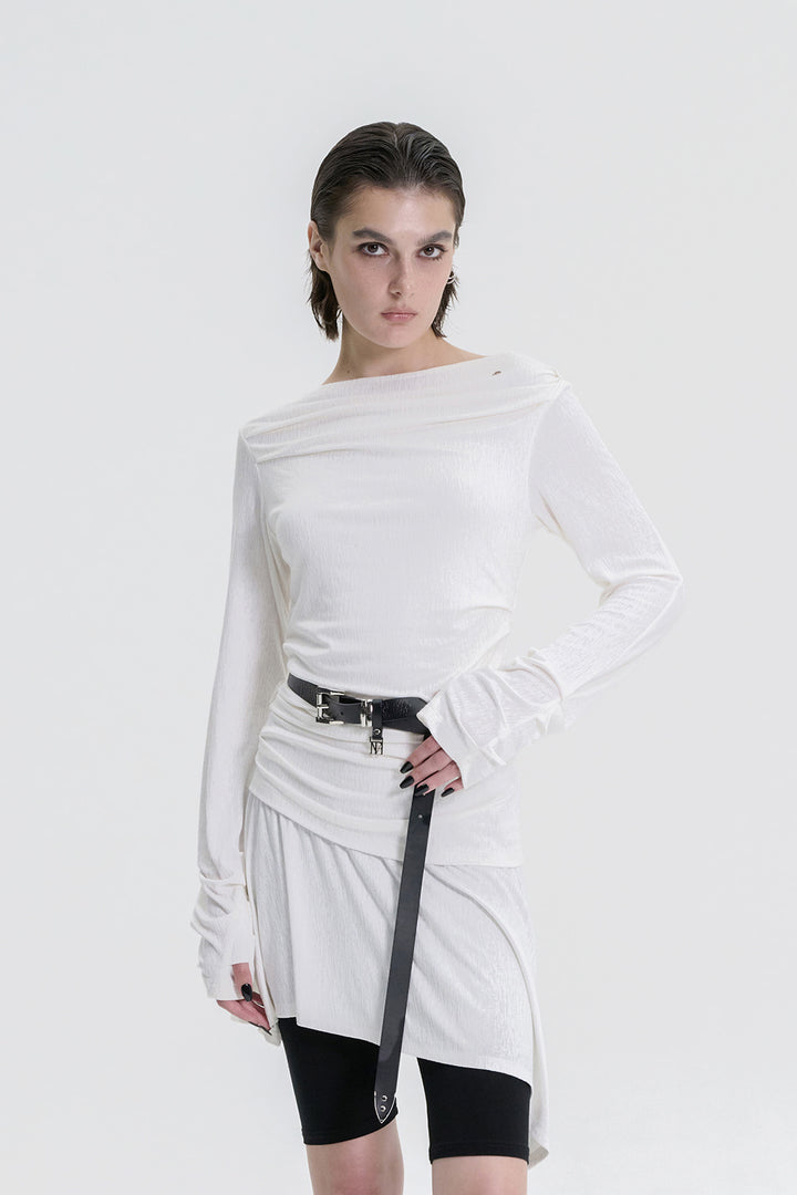 Treemingbird Draped Jersey Long Sleeve White