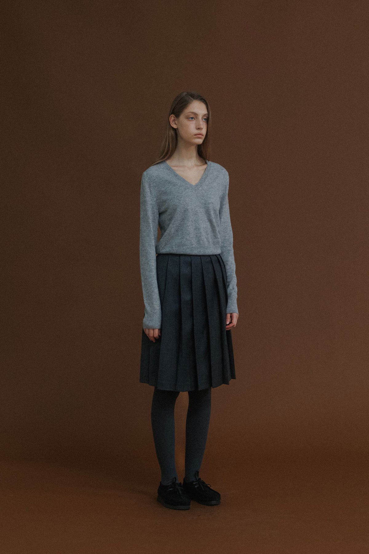 Nothing Written Knife pleated mid-skirt (Gray)