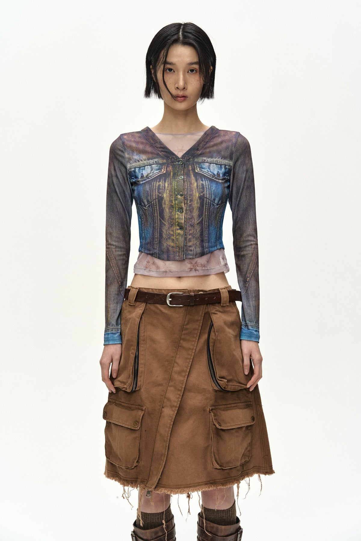 Andersson Bell Trompe L'Oeil Denim Layered Tattoo Top