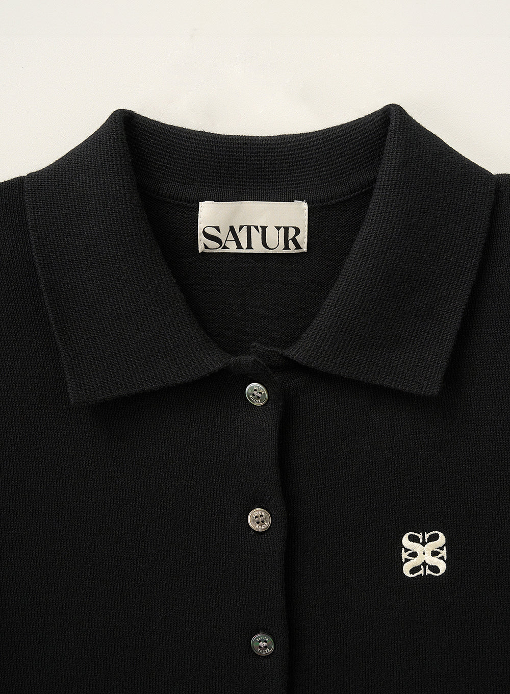 [satur] (W) Basic Cotton Collar Half Cardigan - Black