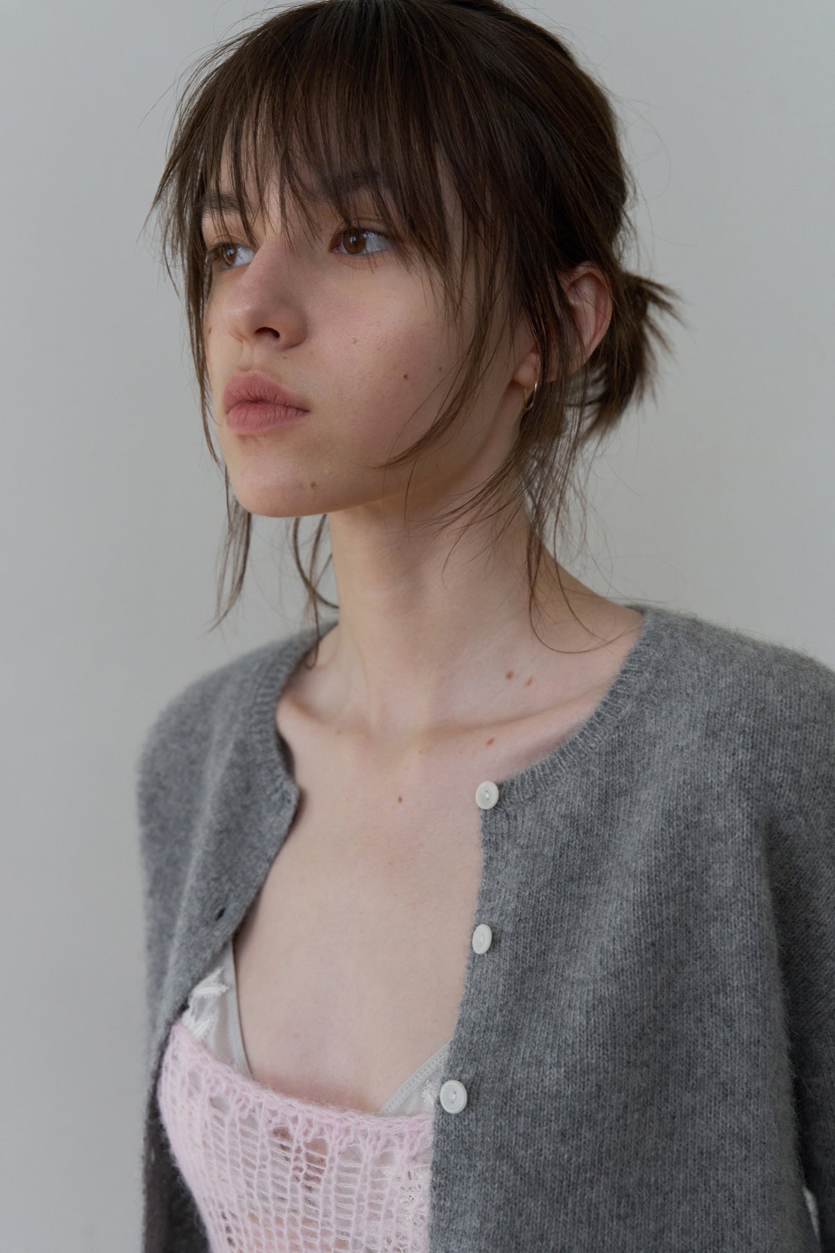 Overdueflair Raccoon Semi-Crop Cardigan Melange Grey