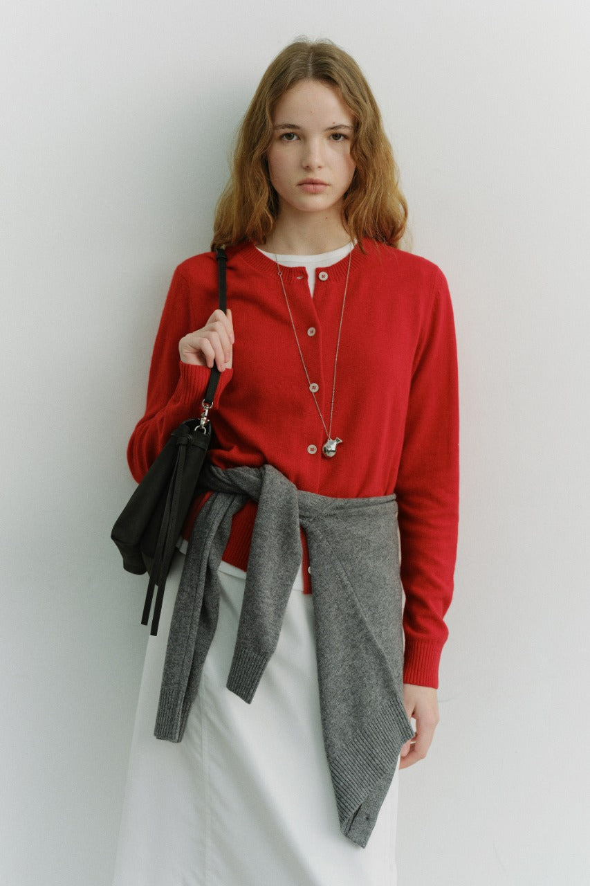Dunst Essential Crewneck Knit Cardigan Tomato Red