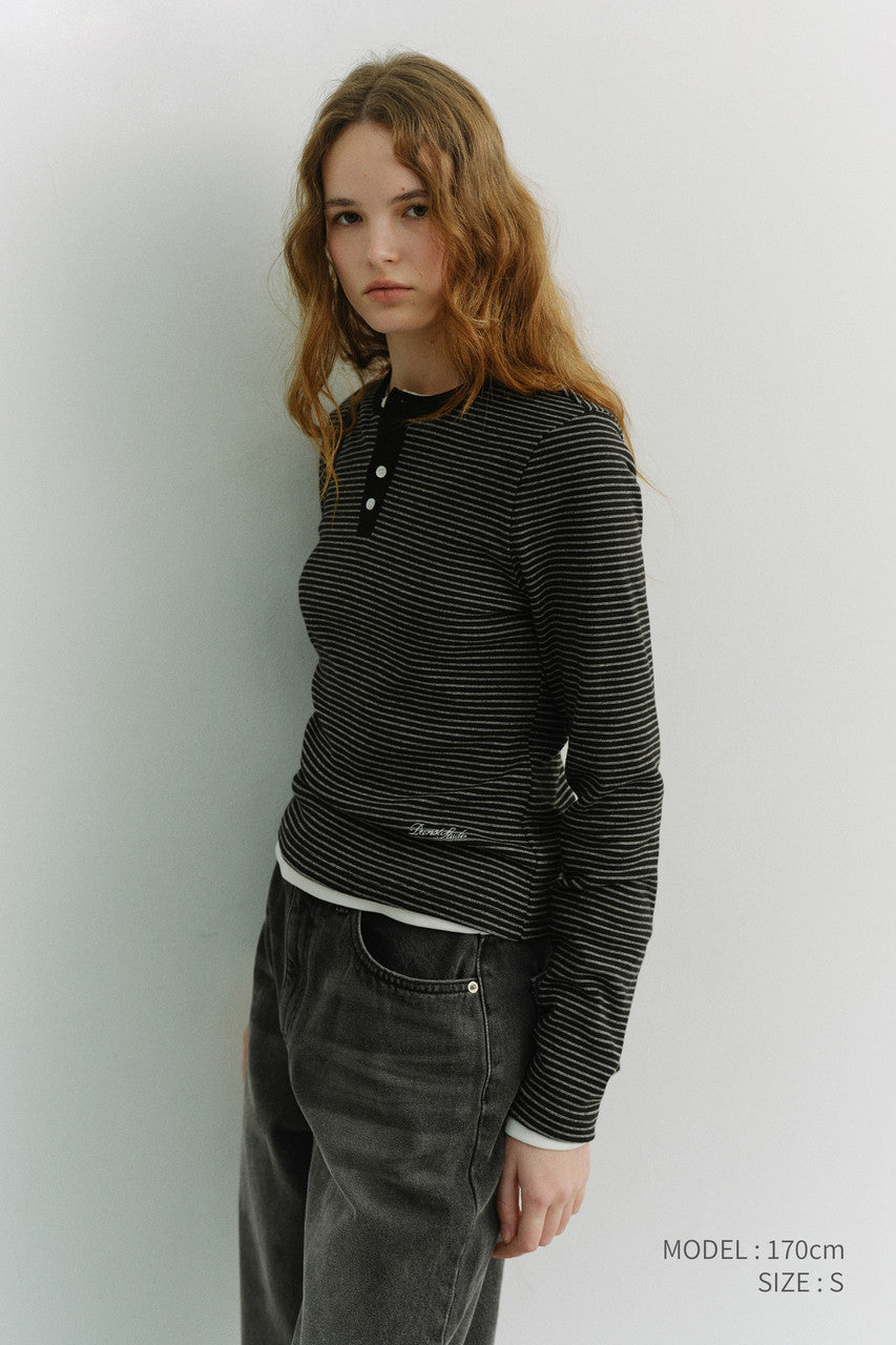 Dunst Unisex Henley-Neck T-Shirt Black Stripe
