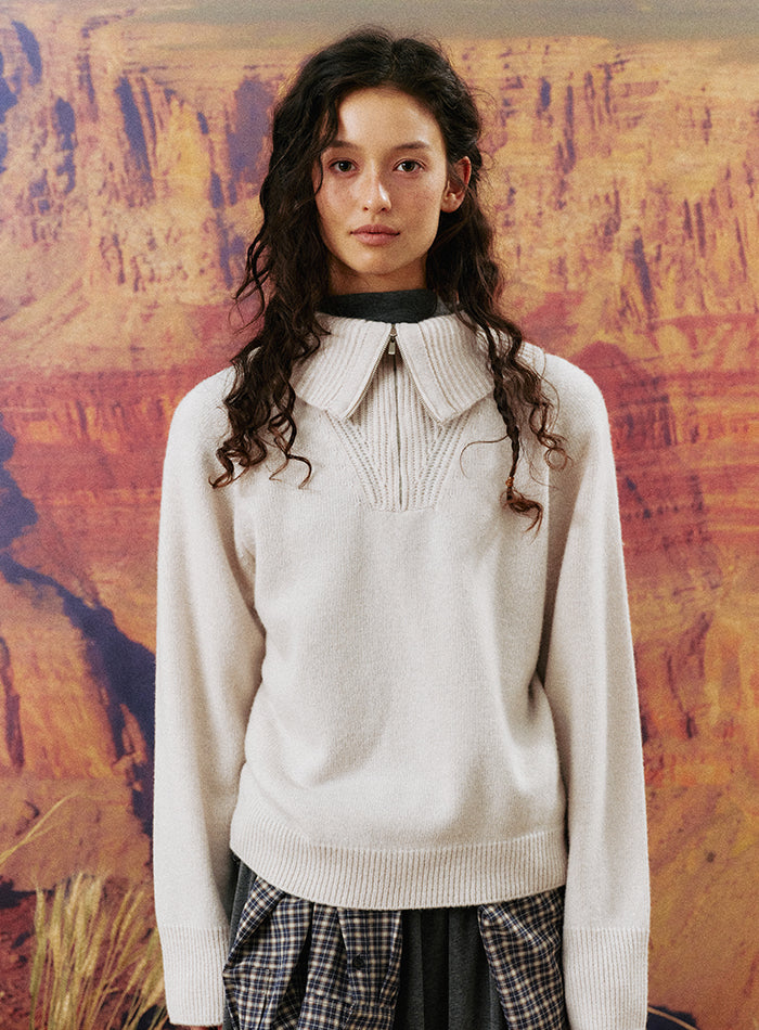 Mango Maniplease Aoi Half Zip Knit Oat