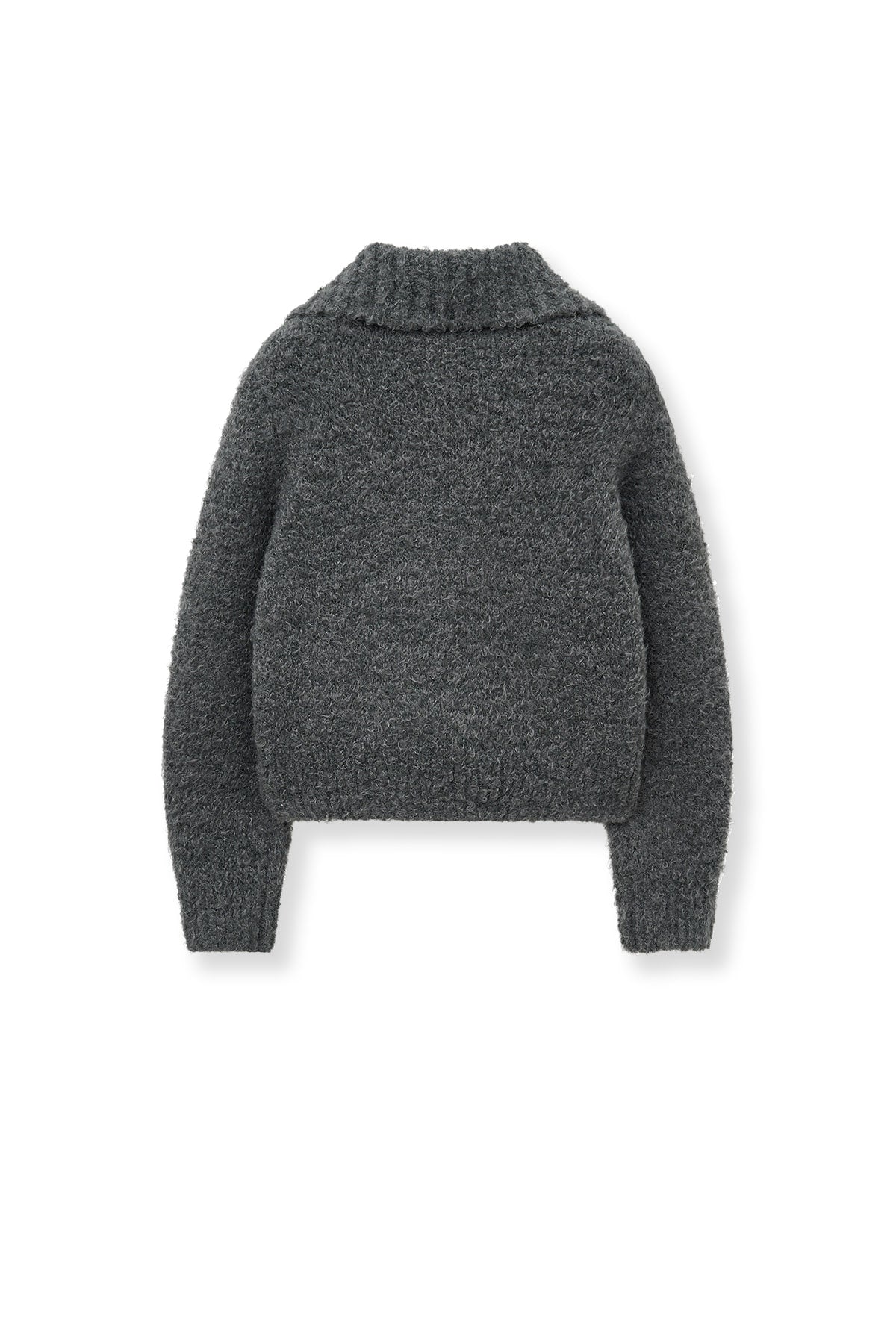 [matinkim] BOUCLE KNIT ZIP UP CARDIGAN IN CHARCOAL