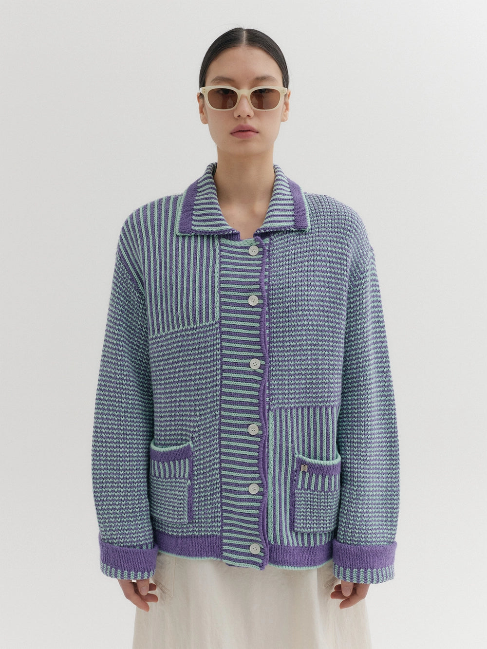 EENK Textured Stripe Knitwear Cardigan - Violet