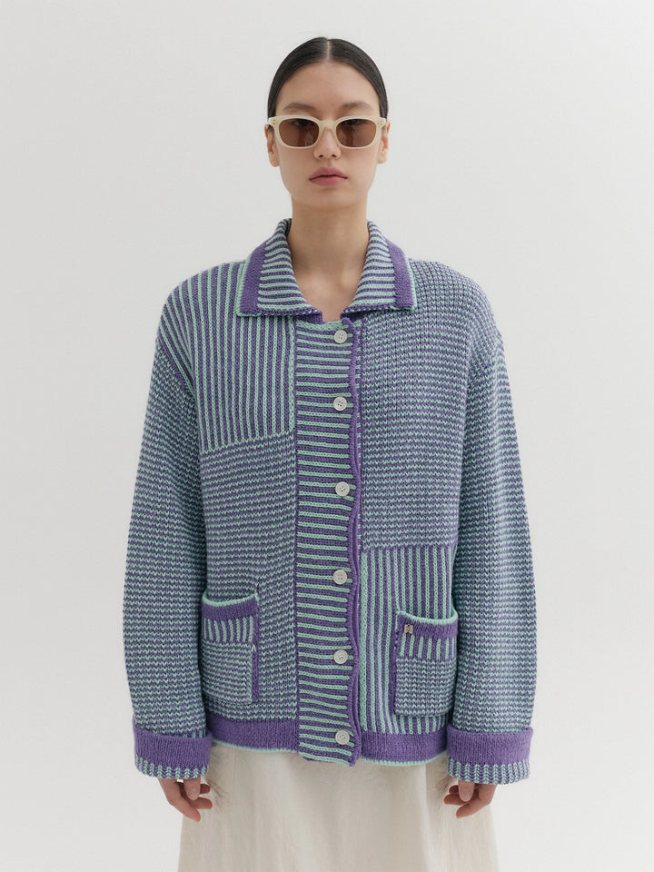 EENK Textured Stripe Knitwear Cardigan - Violet