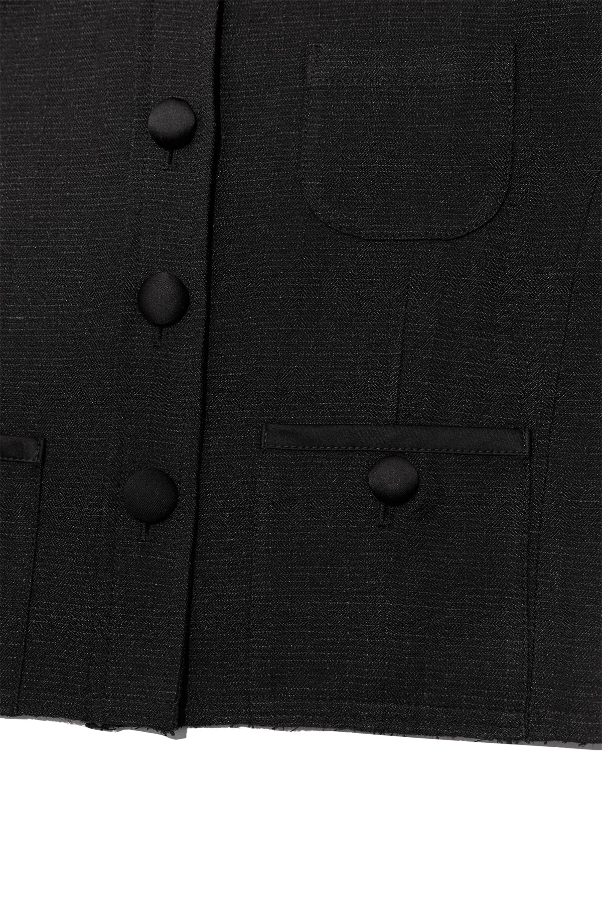 [matinkim] STRIPE HERRINGBONE POCKET CROP JACKET IN BLACK