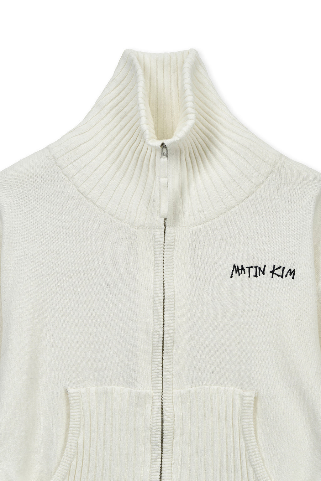 Matinkim High Neck Embroidered Logo Zip UP For Women IN Ivory