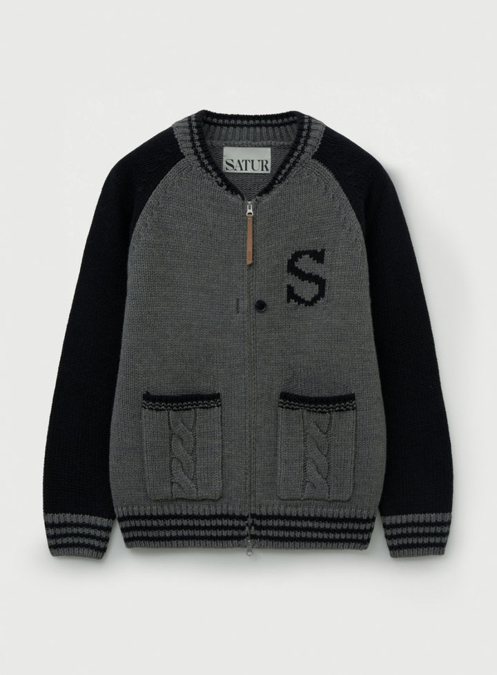 Satur Knit Varsity Jacket - Charcoal