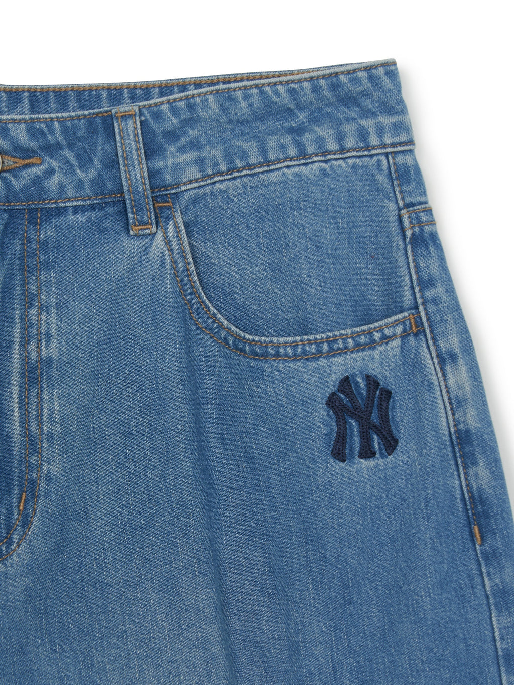 [mlb korea] Men's Varsity Vintage Slub Cargo Denim Bermuda Pants