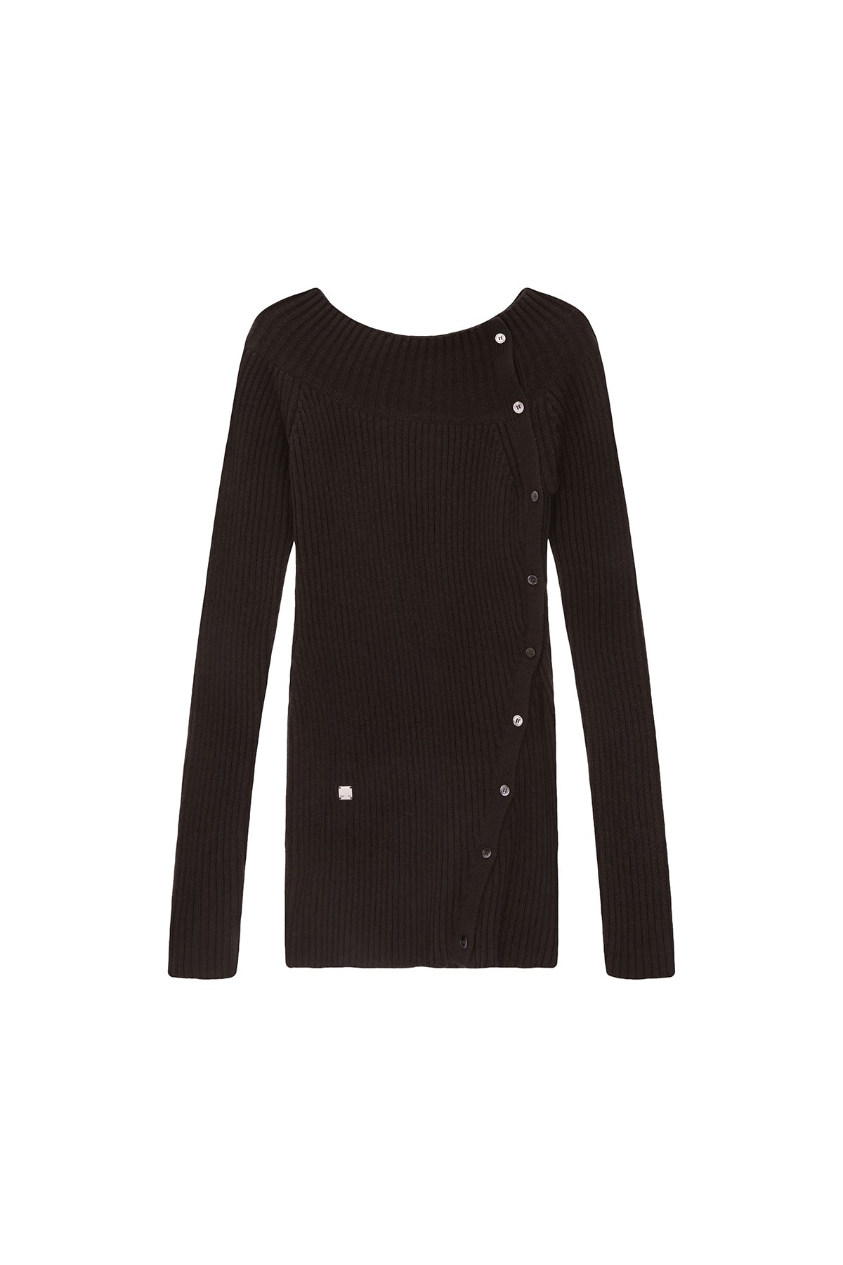 Matinkim One Shoulder Button Point Knit Dress IN Dark Brown